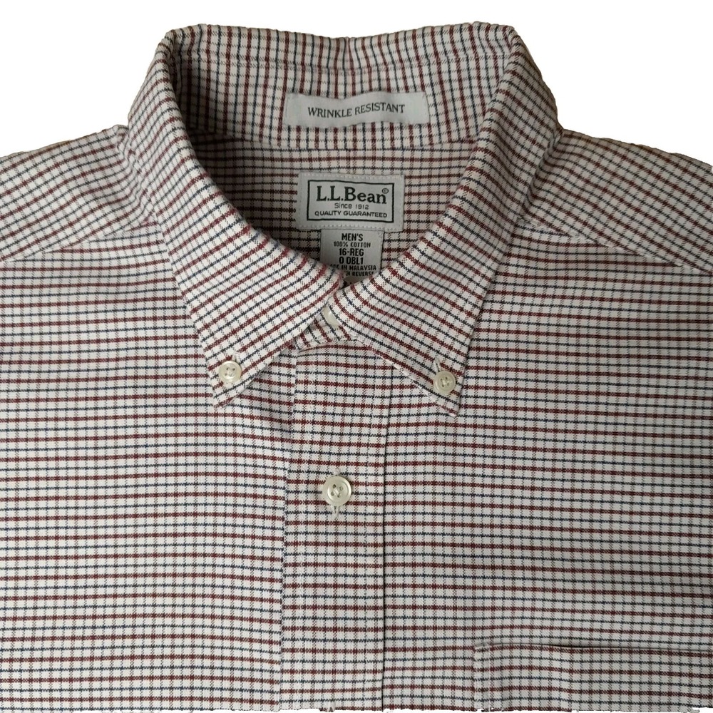 LL‎ Bean Shirt Mens 16 Regular Red/Black Check Short Sleeve Button Down